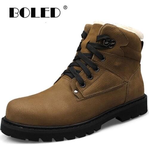 Natural Leather Men Boots Plus Size Winter Shoes Men High Quality Warm Snow Boots Lace Up Breathable Footwear Men Shoes