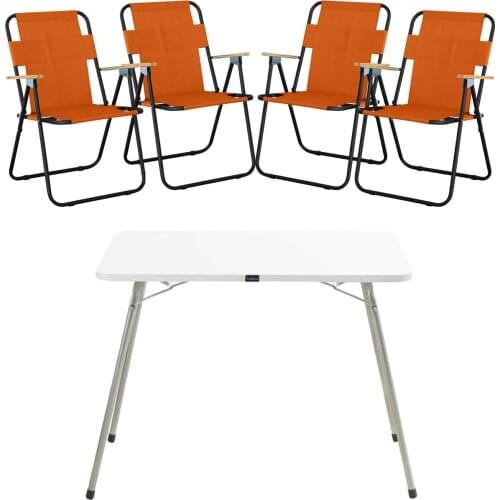 Picnic Set-4 * tree Sleeved Picnic Chair Orange-60*80 Picnic Table White