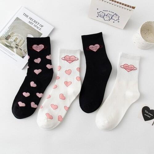 Love print kawaii cute socks white slouch meias women korean style calcetines cotton harajuku skarpetki damskie socken damen