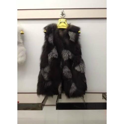 New Womens real genuine natural sliver fox Fur vest fashion Winter Warm Jacket Gilet custom big size