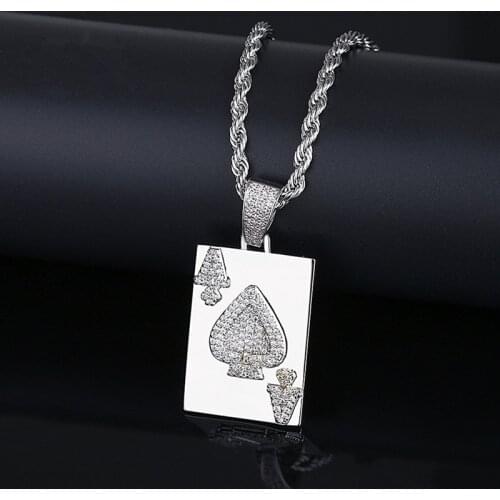Iced Out Cubic Zircon Poker Spade Ace Pendant Necklace Charm Gold Color Hip Hop Jewelry For Men Women Party Gift Dropshipping