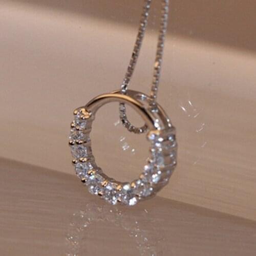 1PCS Hot Sale Promotion New Shiny Zircon Crystal Circle 925 Sterling Silver Womens Pendant Necklaces Jewelry Gift