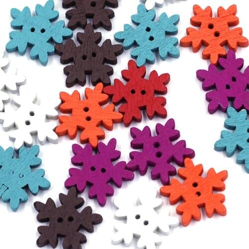 20PCS Mixed Christmas Theme Wooden Buttons Snowflake 2 Holes for Crafts Clothing Sewing Knitting Gift Decor Accessories 24x25mm