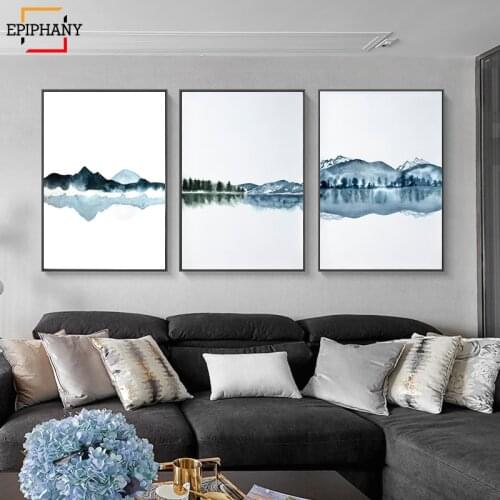 Nordic Canvas Poster Watercolor Mountain Landscape Minimalist Print Nature Picture Modern Home Room Painting for Living Room