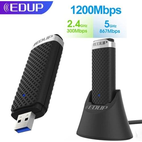 EDUP USB WiFi Adapter 5Ghz 1200Mbps 802.11ac WiFi Receiver with Extend Cable Vertical Base Station USB 3.0 Ethernet Network Card