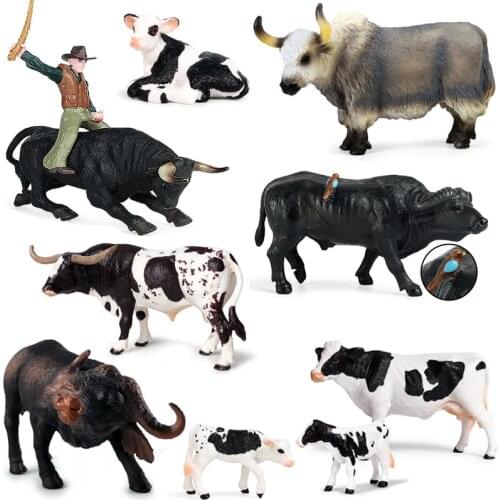 High Quality bull Simulation Farm animal Bison herd Cattle Matador Cows Yak Action Figures solid PVC Educational Kids Toys Gifts