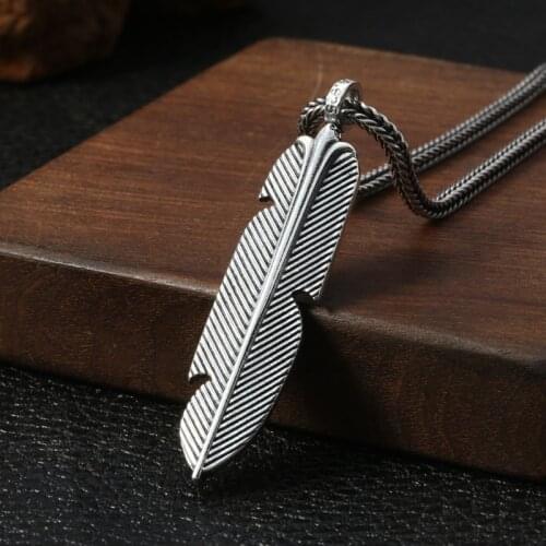 Wholesale S925 Sterling Silver Jewelry Retro Thai Silver Fashion Simple Feather Pendant Men And Women Pendant