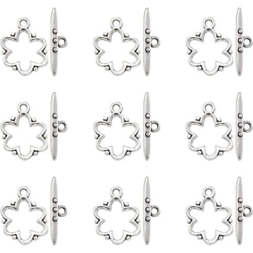 50Sets Alloy Bracelet Toggle Clasps For Jewelry Making DIY Accessories ,Flower: 19x15x1.5mm, hole: 2mm. Bar: 24x6x4mm, hole: 2mm