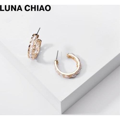 LUNA CHIAO Fresh Water Pearl Braided Hoop Earrings for Women