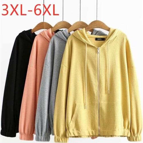 New 2021 Ladies Autumn Winter Plus Size Hoodie Jacket For Women Large Long Sleeve Loose Yellow Zipper Knit Coat 3XL 4XL 5XL 6XL