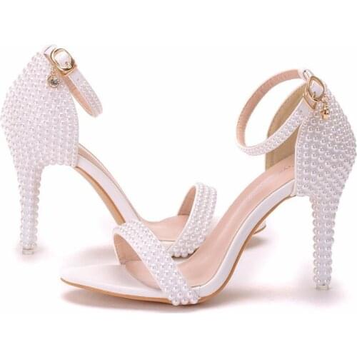 Women sandals wedding Party banquet PU Rhinestones Buckle Strap 5.5CM 7.5CM 9.5CM Thin High Heels Pointed Toe women shoes