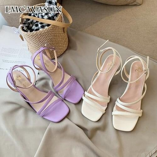 LMCAVASUN Summer Women Sandals High Heels Sandals Female Peep Toe Square Heel Sandal Vacation