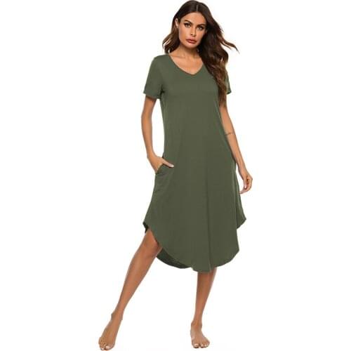 Women Nightgowns Summer Sleepwear Casual Night Dresses Plus size Short Sleeve slit dresses women Loose Nightdress Home Clothes