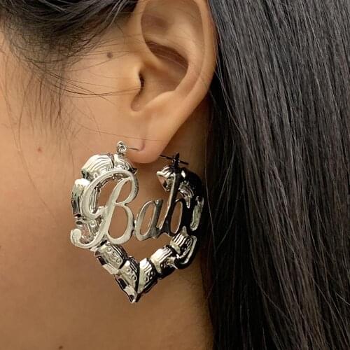 Alloy Material Geometric Shape Stud Earrings Women Fashion Retro Temperament Circle Letters Peach Heart Hip Hop Punk bijoux