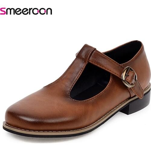 Smeeroon 2020 plus size 33-48 newest flat shoes women round toe buckle spring summer single shoes ladies Mary Jane casual shoes