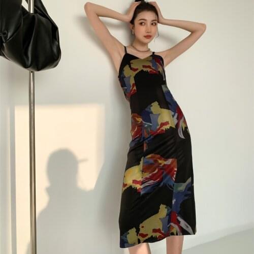 Spaghetti Strap Dress Female Long Section 2021 New Spring Vintage Sexy Elegant Beach Chic Party Dress Vestido de mujer