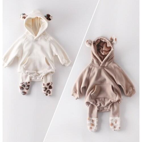 Winter Baby Plush Ears Romper Sets Newborn Clothes Hooded Jumpsuit Rompers 0-24M Baby Costume Fall Clothes for Toddler Girls HOT