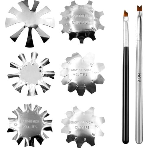 1set Nail Art Accessories Reusable DIY Stainless Steel Tools Templates Edge Trimmer With Tip Brushes French Smile Line Cutter