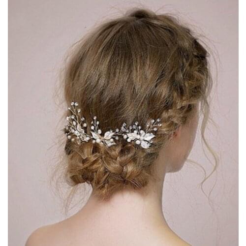1pc Women Wedding Party Leaf Crystal Pearl Hair Bead Bridal Bridemaid Sliver Hairpin Beautiful Clip Barrettes Accessories New