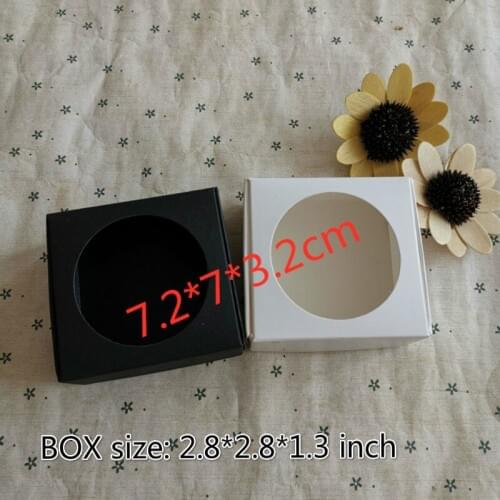 100PCS/lot 7.2x7x3.2cm Natural Kraft Brown Card Paper Box Tab Lock Gift Box Wedding Candy Favors Windows Box Hollow Round Hole