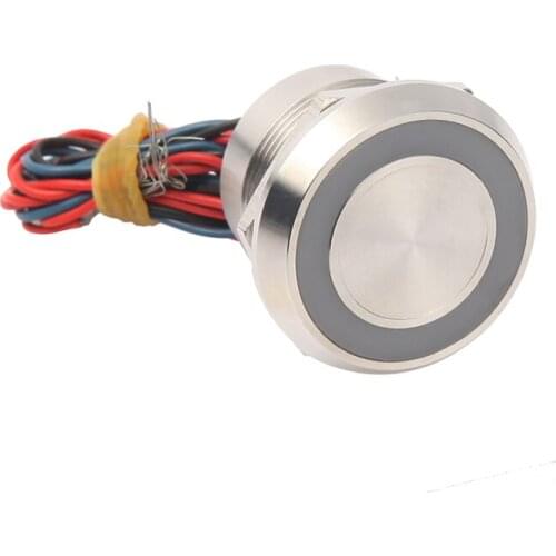 25mm Stainless RGB Ring LED lighted Normally Open 0.2A 12/24VDC Momentary IP68 Waterproof Wired Silver Touch Piezo Switch