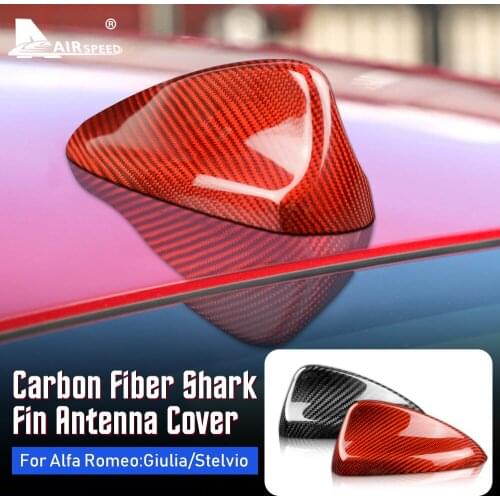 AIRSPEED 1pcs Real Carbon Fiber for Alfa Romeo Giulia Stelvio Accessories Exterior Trim Car Roof Shark Fin Antenna Cover Sticker