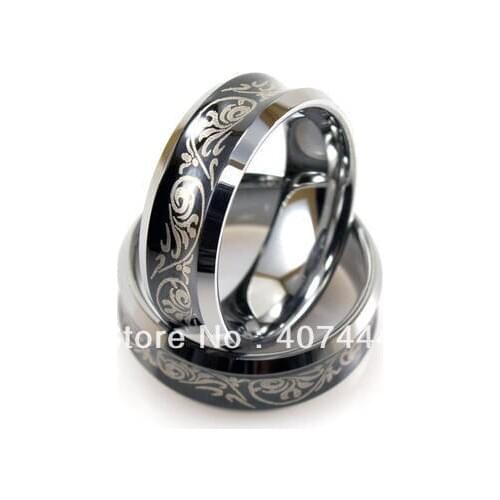Free Shipping!Wholesales USA Hot Sales E&C Jewelry Mens Tungsten Black Ring With Paisley Etched Design His/Her Best Wedding Ring