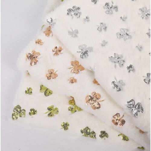 Sequins embroidered leaves soft plush fabric for home textile bags diy sewing clothing Sequin fabrics 1Meter