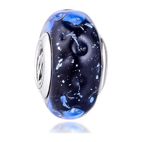 Wavy Dark Blue Murano Glass acsesoris for women Sterling Silver Jewelry Fits Original Bracelets Silver Bead For Jewelry Making