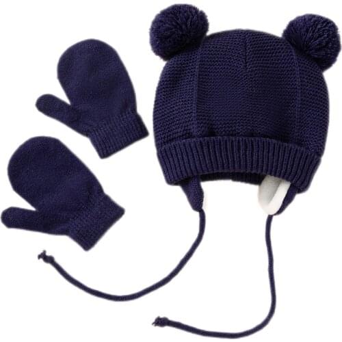 Boys Girls Kids Hat 2021 New Autumn Winter 2 Pieces Knitted Hats And Glove Mitten For Baby Gloves Set For Children