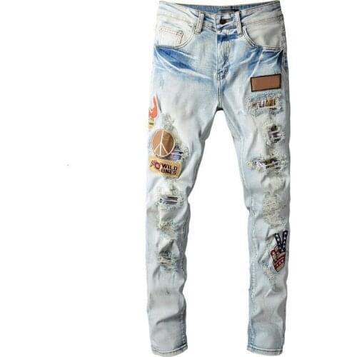 2021 Hip Hop Big Size Slim Fit Social Club Jeans Denim Pants High Quality Streetwear Designer Patchwork Brand Jeans Men Blue