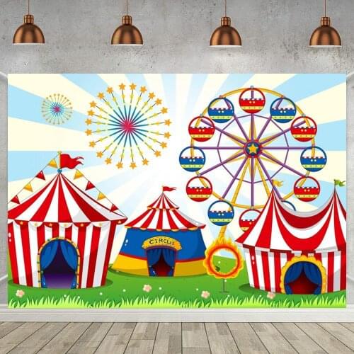 Ferris Wheel Circus Camp Kids Birthday Party Stage Backdrops Green Grass Playground Newborn Baby Shower Photo Background