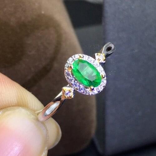 SHILOVEM 925 sterling silver real Natural Emerald rings classic fine Jewelry new wedding wholesale gift 4*6mm jcj0406989agml