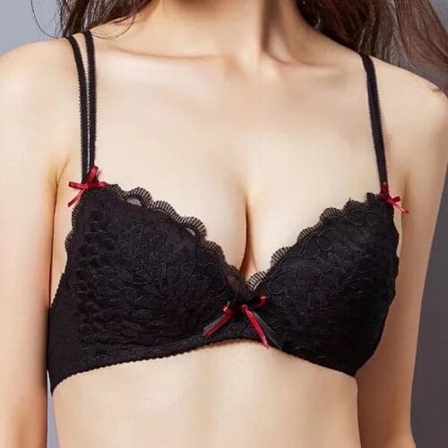 New Fashion Embroidery Lace Push Up Women Bra Set Sexy Deep V Underwear Lingerie Small Chest Bra and Panty Set