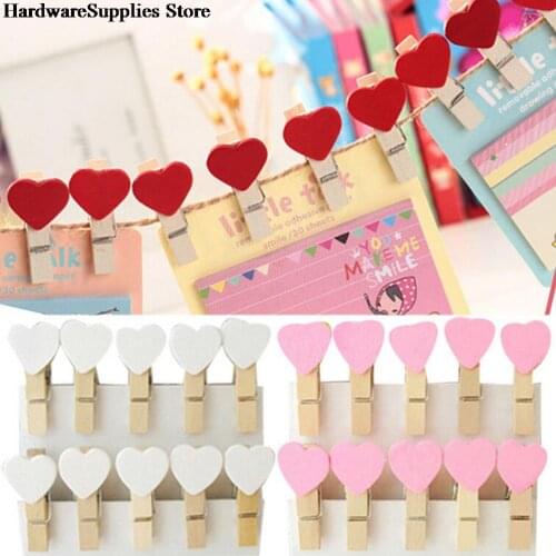 20 PCS Mini Heart Wooden Pegs Clothes Socks Clips Mini Pins Clothespin Wooden Photo Paper Clamp Craft Arts Clips Wedding Decor