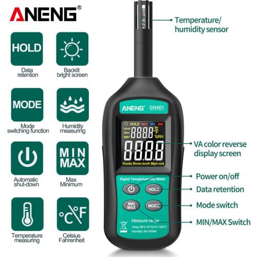 ANENG GN401 Mini Temperature Humidity Meter Handheld No Contact Precision Digital Air Thermometer Hygrometer Gauge Tester