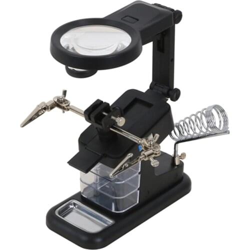 Multifunctional Table Model Glass Auxiliary Clip Desktop LED Lighted Metal Acrylic USB Port Soldering Stand Repair Tool Magnifie