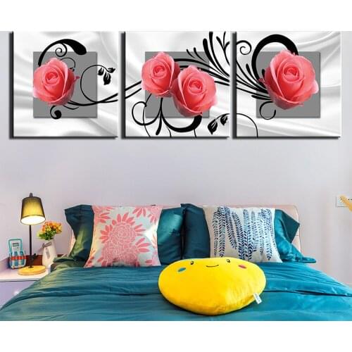3 Pieces pink rose Diamond Painting Cross Stitch 5D Diamond Embroidery flower Mosaic Triptych painting by numbers stickers WW337