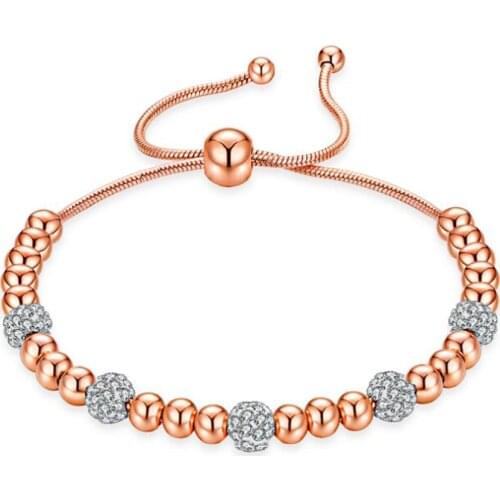 Stainless Steel Rose Gold Shambhala Bead Women Bracelet Bangle Gift Bead Chain Link Minimalism Jewelry Gift