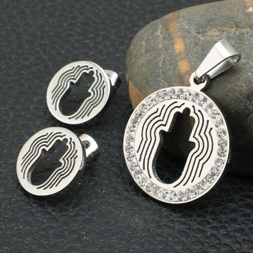 NEW Silver Color Round Fashion stainless Steel Jewelry Pendant Earrings Sets For Women SBJBBPBC