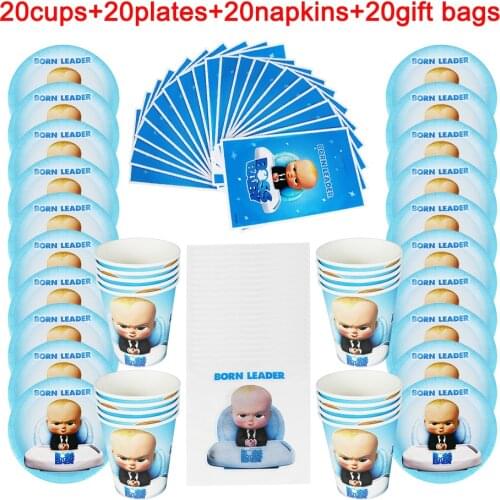 80pcs Baby Boss Theme Disposable Tableware kids Birthday Party Paper Cups +Plates+Napkins+Giftbags Little Leader Party Supplies