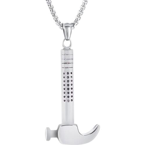 Retro Stainless Steel Cool Hammer Pendant Necklace Men and Women Silver Color Necklace Fashion Jewelry