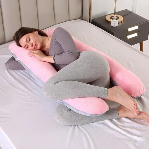 Soft Cotton Side Pillow for Pregnant Women Comfortable U-shaped Sleep Cushion Relieve Fatigue Bedding for Pregnancy 120*60CM