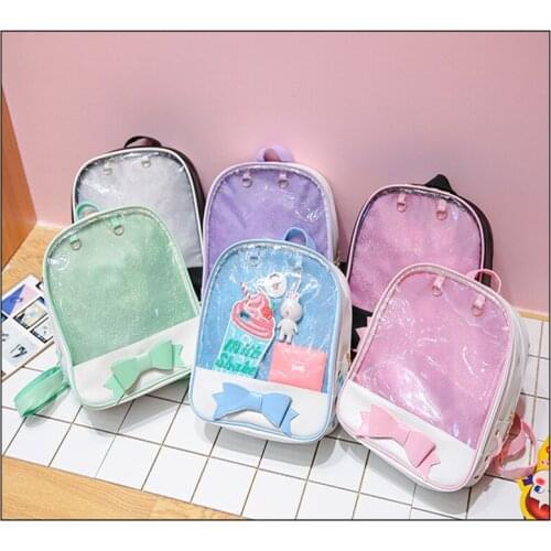 Clear Transparent Women Backpack Cute Bow Ita Bags For School Mini Pink Black Schoolbags For Teenage Girls Bookbag Mochila