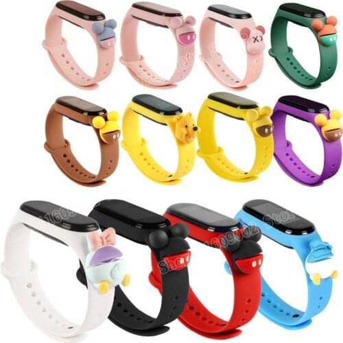 Disney Mickey Minnie Watch Childrens Pooh Cartoon Doll Strap Suitable for Mi Band 5 Strap Silicone Replacement Wristband Gifts