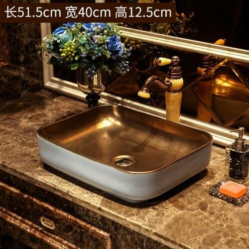 Europe style luxury bathroom vanities chinese Jingdezhen Art Counter Top ceramic wash basin rectangle golden