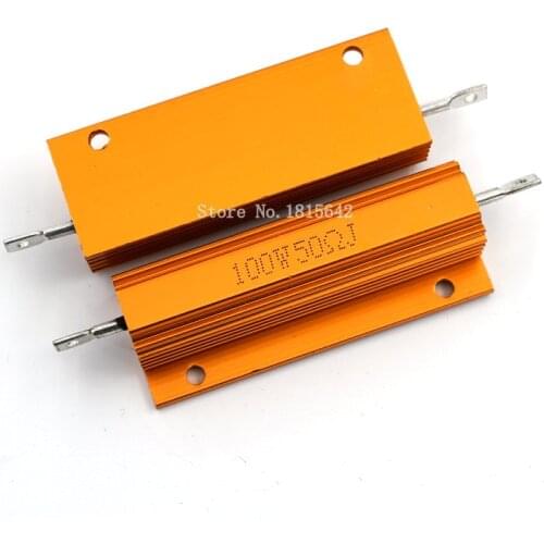 RX24 100W 50R 50RJ Metal Shell Aluminium Gold Resistor High Power Heatsink Resistance Golden Heat Sink Resistor 100 Watt 50 ohm