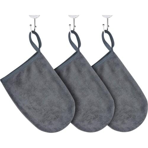 Microfiber Facial Make-up Remover Glove Facial cleansing with water only Removes Make-up and Impurities 13cm x 20cm 3 Piece Gray