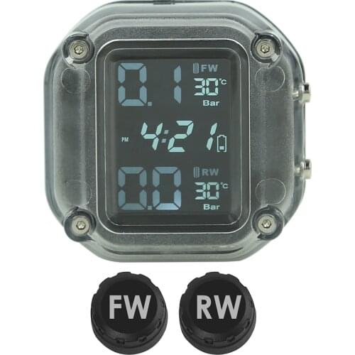 VODOOL Waterproof Motorcycle TPMS USB Rechargeable LCD Display Motorbkie Tire Pressure Monitoring System with 2 External Sensors