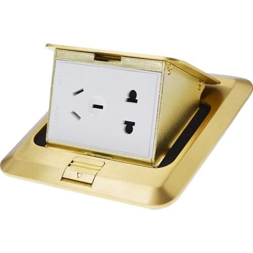 Solid Copper Gold Panel Pop-Up Floor Socket 10A With USB Charging Port, Customizable Power Socket Module Combination